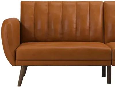 Brittany Futon with Vertical Channel Tufting and Curved Armrests