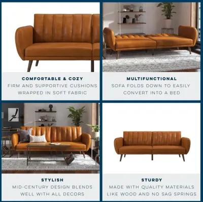 Brittany Futon with Vertical Channel Tufting and Curved Armrests