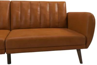 Brittany Futon with Vertical Channel Tufting and Curved Armrests