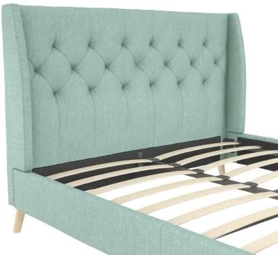 Her Majesty Wingback Bed with a Button Tufted Headboard and Tapered Wood Legs