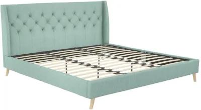 Her Majesty Wingback Bed with a Button Tufted Headboard and Tapered Wood Legs