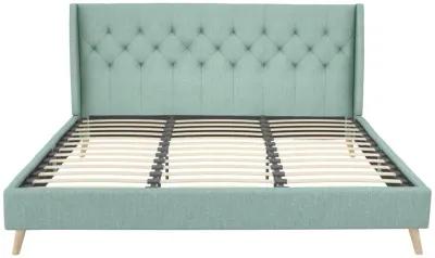 Her Majesty Wingback Bed with a Button Tufted Headboard and Tapered Wood Legs