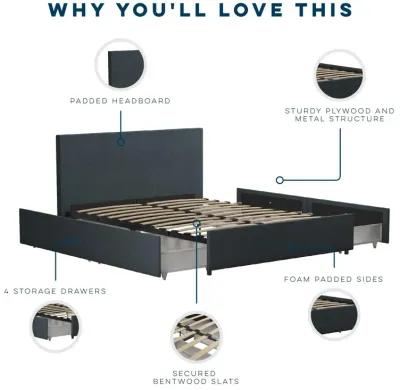 Kelly Upholstered Bed with 4 Storage Drawers