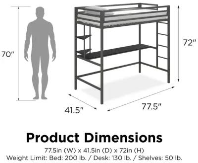 Maxwell Metal Twin Loft Bed with Desk & Shelves