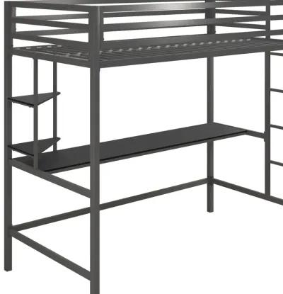 Maxwell Metal Twin Loft Bed with Desk & Shelves