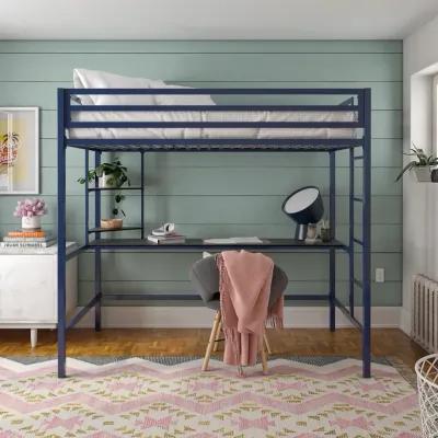 Maxwell Metal Twin Loft Bed with Desk & Shelves