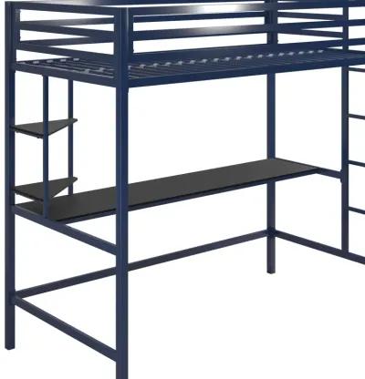 Maxwell Metal Twin Loft Bed with Desk & Shelves