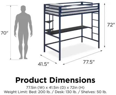 Maxwell Metal Twin Loft Bed with Desk & Shelves