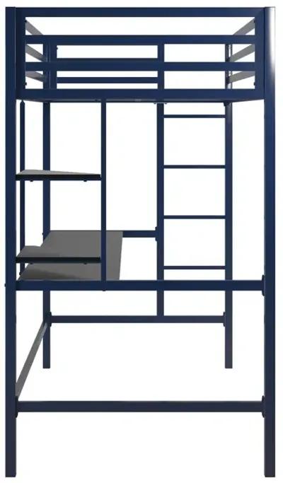 Maxwell Metal Twin Loft Bed with Desk & Shelves