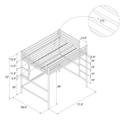 Maxwell Metal Twin Loft Bed with Desk & Shelves