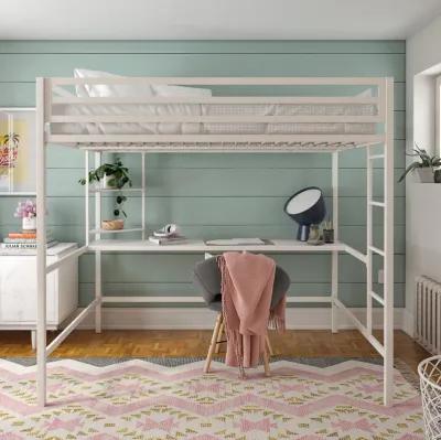 Maxwell Metal Twin Loft Bed with Desk & Shelves