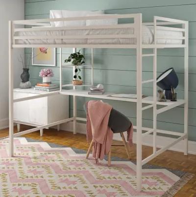 Maxwell Metal Twin Loft Bed with Desk & Shelves