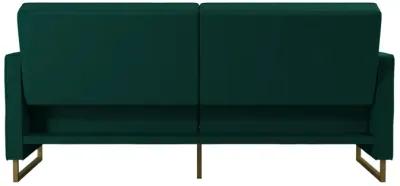 Skylar Coil Velvet Futon with Ribbed Tufted Back and Gold Metal Legs