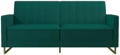 Skylar Coil Velvet Futon with Ribbed Tufted Back and Gold Metal Legs