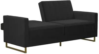 Skylar Coil Velvet Futon with Ribbed Tufted Back and Gold Metal Legs