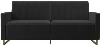 Skylar Coil Velvet Futon with Ribbed Tufted Back and Gold Metal Legs