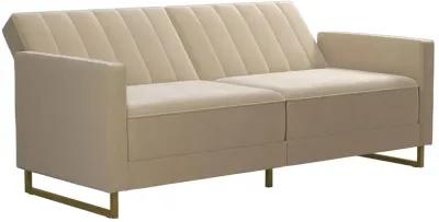 Skylar Coil Velvet Futon with Ribbed Tufted Back and Gold Metal Legs