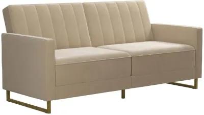 Skylar Coil Velvet Futon with Ribbed Tufted Back and Gold Metal Legs