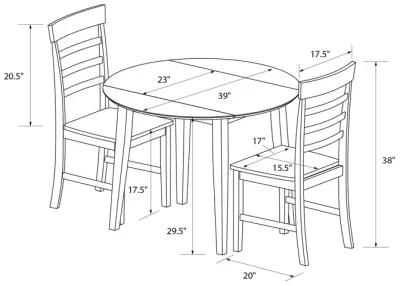 Brooks 3 Piece Wood Dining Set with a Table and 2 Chairs