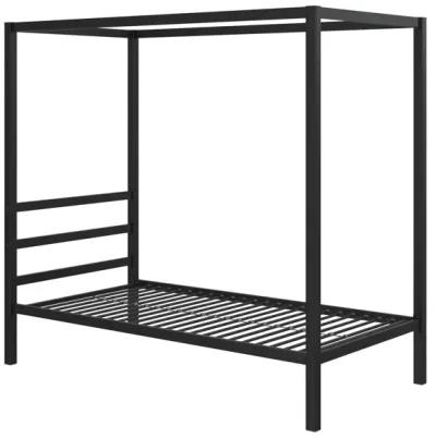 Modern Metal Canopy Bed with Sleek Built-In Headboard