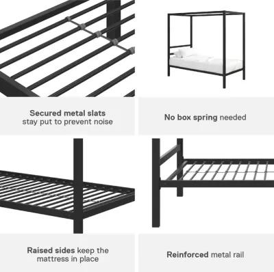 Modern Metal Canopy Bed with Sleek Built-In Headboard