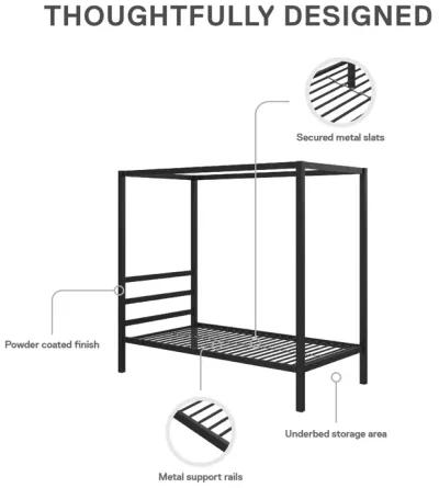 Modern Metal Canopy Bed with Sleek Built-In Headboard