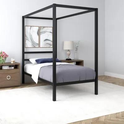 Modern Metal Canopy Bed with Sleek Built-In Headboard