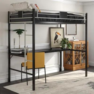 Silver Screen Loft Bunk with Built-In Desk and Integratted Ladder