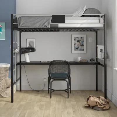 Silver Screen Loft Bunk with Built-In Desk and Integratted Ladder