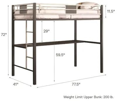 Silver Screen Loft Bunk with Built-In Desk and Integratted Ladder