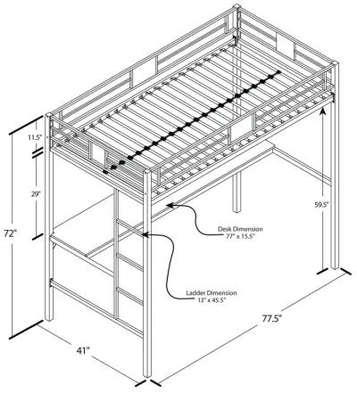 Silver Screen Loft Bunk with Built-In Desk and Integratted Ladder