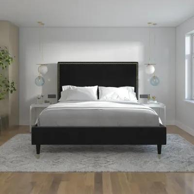 Audrey Velvet Upholstered Bed with Headboard and Nailheads