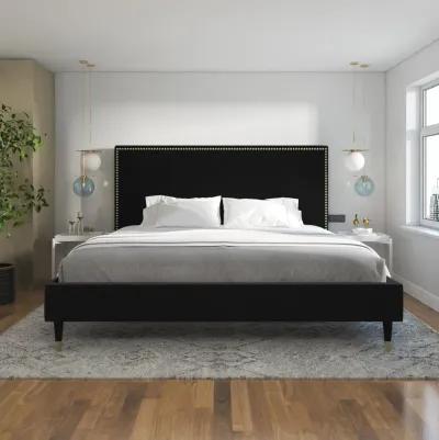 Audrey Velvet Upholstered Bed with Headboard and Nailheads