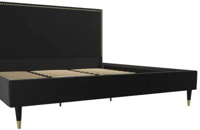 Audrey Velvet Upholstered Bed with Headboard and Nailheads