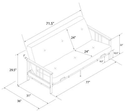 Harlow Full Metal Arm Futon with 6 Inch Thermobonded High Density Polyester Fill Futon Mattress