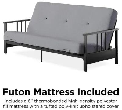 Harlow Full Metal Arm Futon with 6 Inch Thermobonded High Density Polyester Fill Futon Mattress