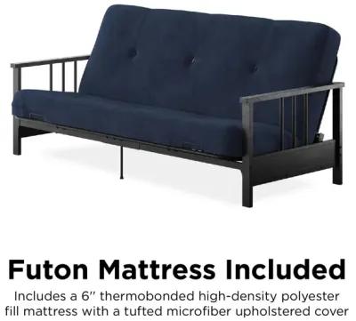 Harlow Full Metal Arm Futon with 6 Inch Thermobonded High Density Polyester Fill Futon Mattress