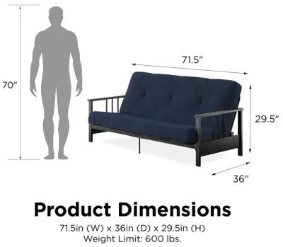 Harlow Full Metal Arm Futon with 6 Inch Thermobonded High Density Polyester Fill Futon Mattress