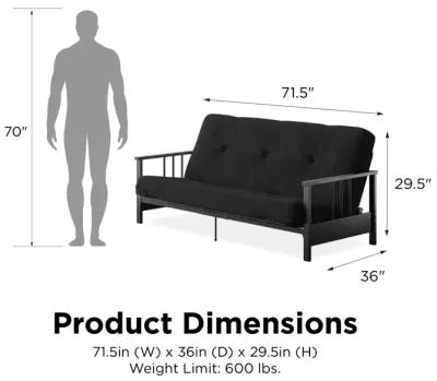 Harlow Full Metal Arm Futon with 6 Inch Thermobonded High Density Polyester Fill Futon Mattress