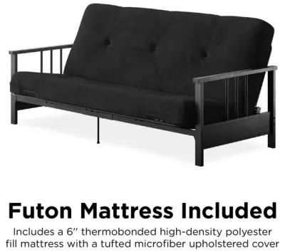 Harlow Full Metal Arm Futon with 6 Inch Thermobonded High Density Polyester Fill Futon Mattress