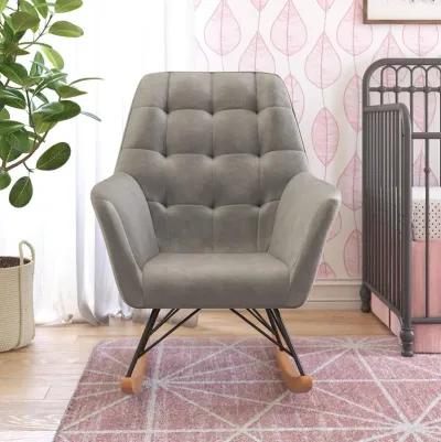 Raven Upholstered Rocker with Square Tufted Detailing and Wood Legs