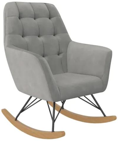 Raven Upholstered Rocker with Square Tufted Detailing and Wood Legs