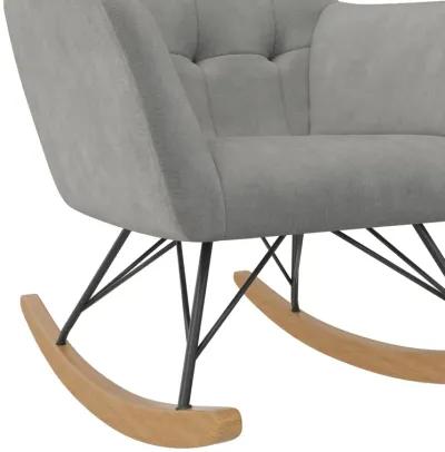 Raven Upholstered Rocker with Square Tufted Detailing and Wood Legs