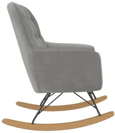 Raven Upholstered Rocker with Square Tufted Detailing and Wood Legs