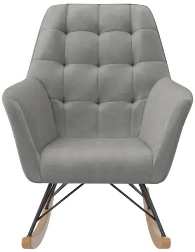 Raven Upholstered Rocker with Square Tufted Detailing and Wood Legs