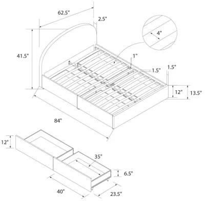 Moon Upholstered Bed with Rounded Headboard and 4 Storage Drawers