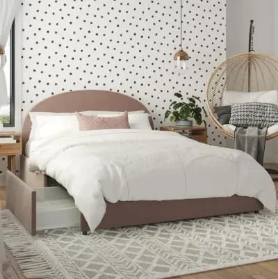 Moon Upholstered Bed with Rounded Headboard and 4 Storage Drawers