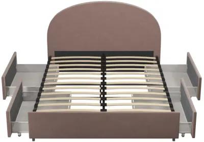 Moon Upholstered Bed with Rounded Headboard and 4 Storage Drawers