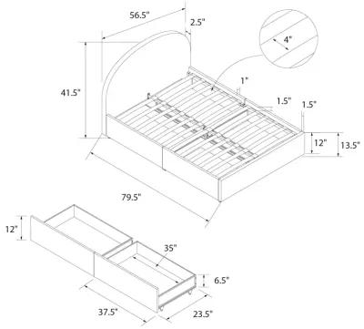 Moon Upholstered Bed with Rounded Headboard and 4 Storage Drawers