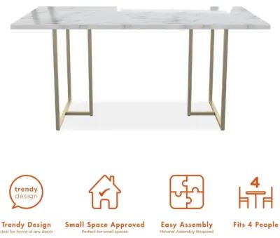 Astor Faux Marble Dining Table with Metal Base, Seats 4